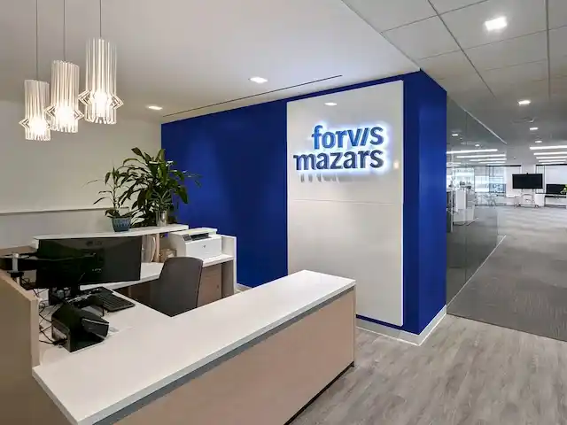 Forvis Mazars Halo Illuminated Lobby Signage