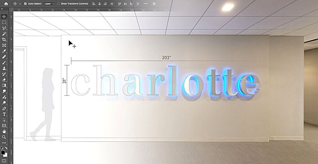 Charlotte wall sign with photoshop editing tools