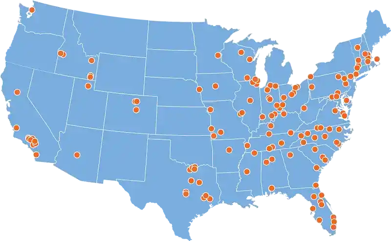 Map of US with pins