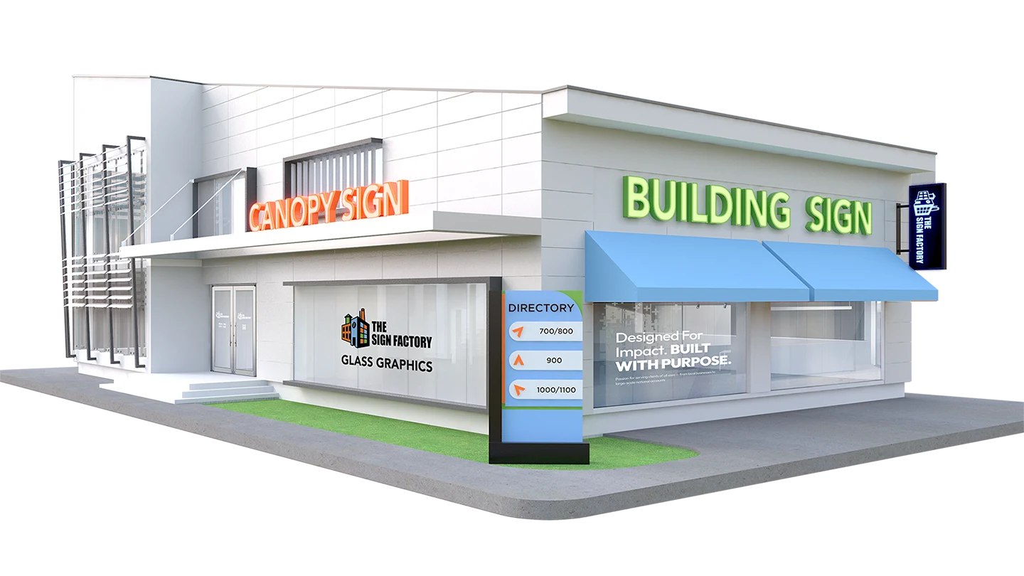 Rendering of different types of exterior signage