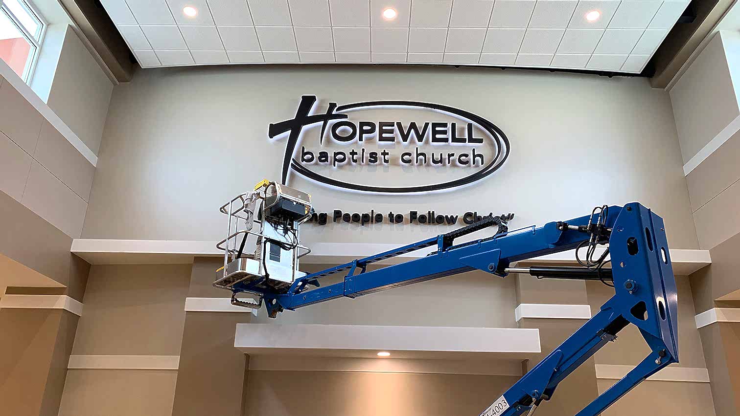 Installation of Interior Illuminated Sign at Hopewell Baptist Church